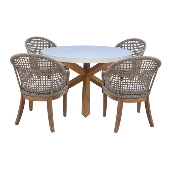 International Concepts Outdoor 5 Piece Patio Furniture Set with a Round Table and 4 Chairs KODT-351RT-RB-300-2
